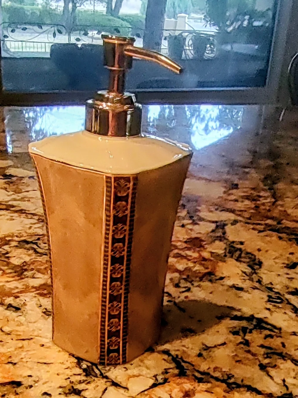 Croscill Cream Ceramic Soap/Lotion Dispenser with Gold Accents